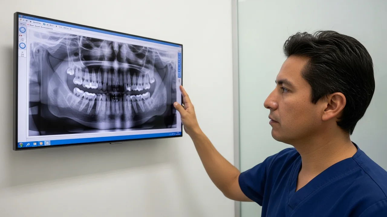 Qué estructuras se observan en una radiografía panorámica dental: dientes, maxil